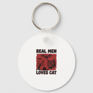 Real Men Loves Cat Halloween Vintage Cat Shirt Des Key Ring