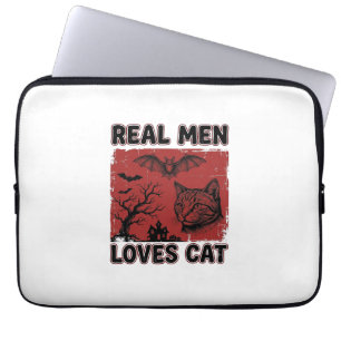 Real Men Loves Cat Halloween Vintage Cat Shirt Des Laptop Sleeve