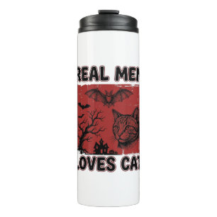 Real Men Loves Cat Halloween Vintage Cat Shirt Des Thermal Tumbler
