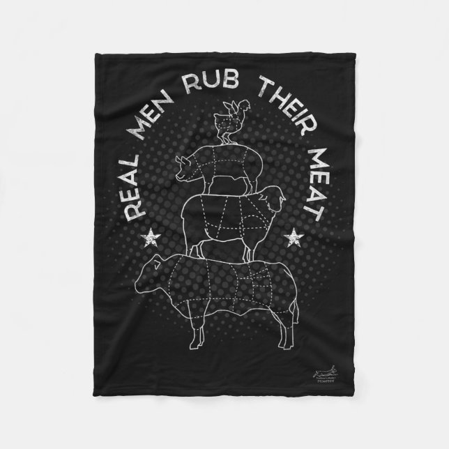 Real Men Rub Their Meat Bbq Smoker Master  Fleece Blanket (Front)