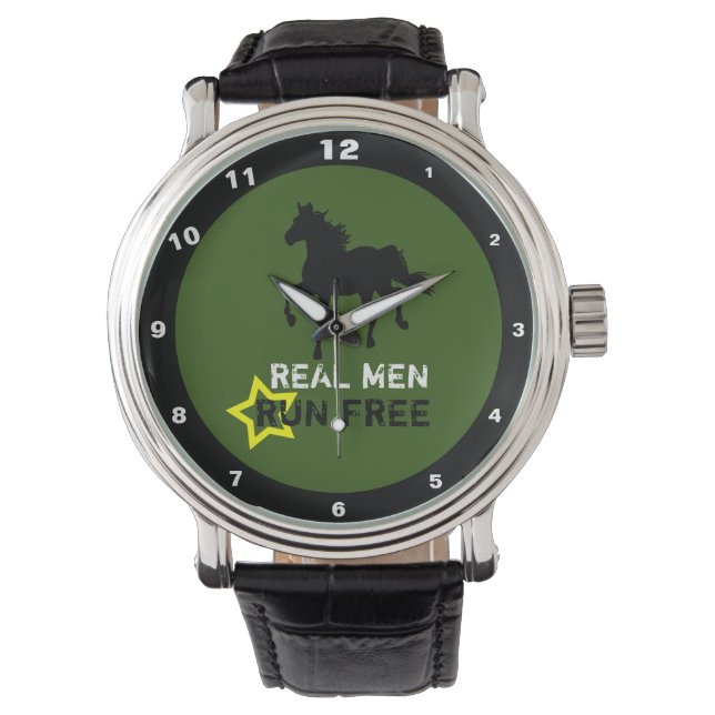 Real Men Run Free & Wild Black Horse (Tough Boy) Watch (Front)