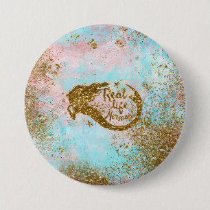 Real Mermaid Life- Glitter Gold Mermaid 7.5 Cm Round Badge