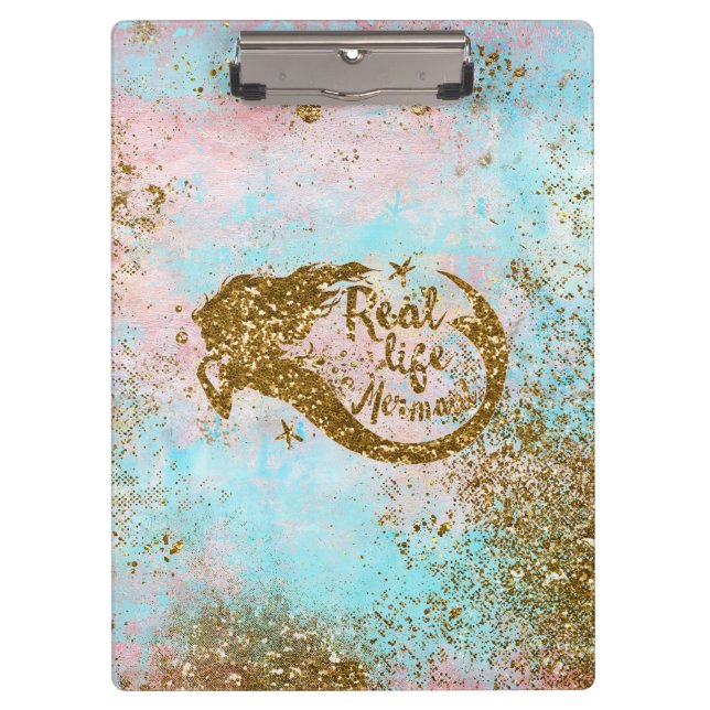 Real Mermaid Life- Glitter Gold Mermaid Clipboard (Front)