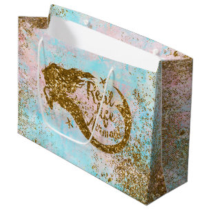 Real Mermaid Life- Glitter Gold Mermaid Large Gift Bag