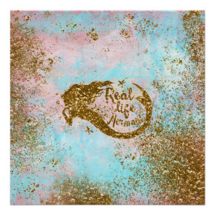 Real Mermaid Life- Glitter Gold Mermaid Poster