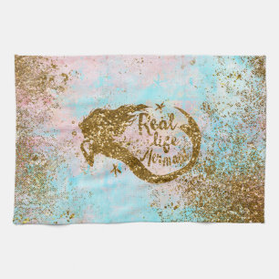Real Mermaid Life- Glitter Gold Mermaid Tea Towel