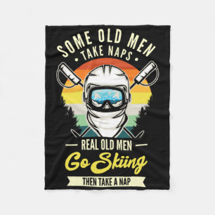 Real Old Men Go Skiing Funny Ski Lovers Retro Fleece Blanket