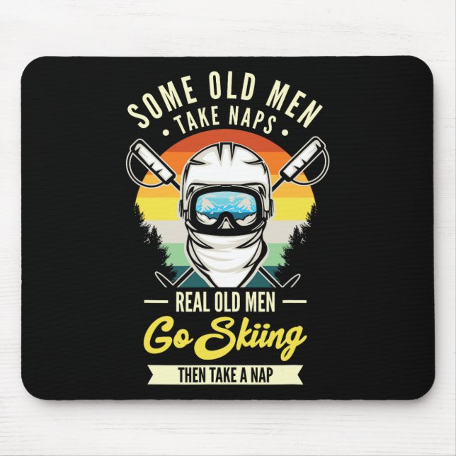 Real Old Men Go Skiing Funny Ski Lovers Retro  Mouse Pad (Front)