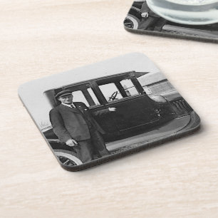 Real Photo Antique Car with Owner Coaster
