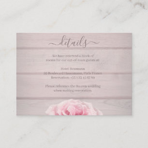 Real Pink Roses Rustic Chic Wedding Hotel Detail Enclosure Card
