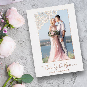 Real Rose Gold Floral Frame 2 Photos Thanks Quote