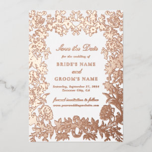 Real Rose Gold Floral Wedding Save the Date Card