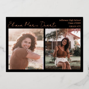 Real Rose Gold Foil Black Graduation Announcements