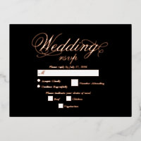 Real Rose Gold Foil Elegant Black Wedding RSVP