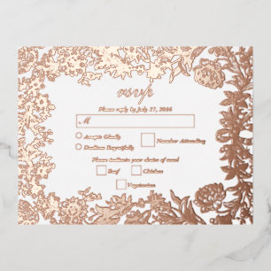 Real Rose Gold Foil Floral Botanical Wedding RSVP Invitation Postcard