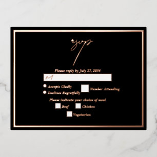 Real Rose Gold Foil Metallic Wedding RSVP Black Foil Invitation Postcard