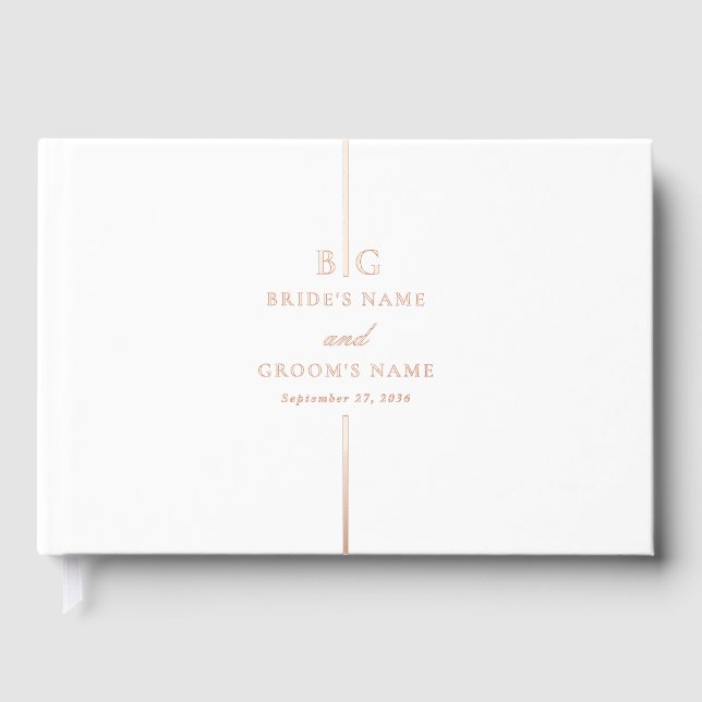 Real Rose Gold Foil Minimal Monogram Wedding Guest Book (Front)