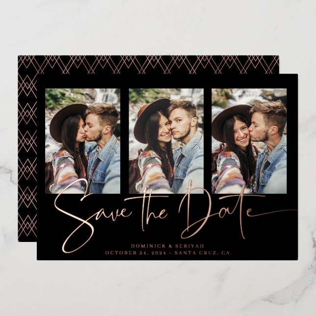 Real Rose Gold Handwritten Save the Date (Front/Back)