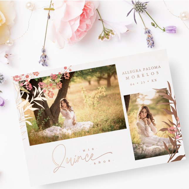 Real Rose Gold Quinceañera Trendy Branches Spanish (Creator Uploaded)