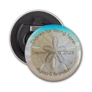 Real sand dollar thank you beach wedding favour bottle opener