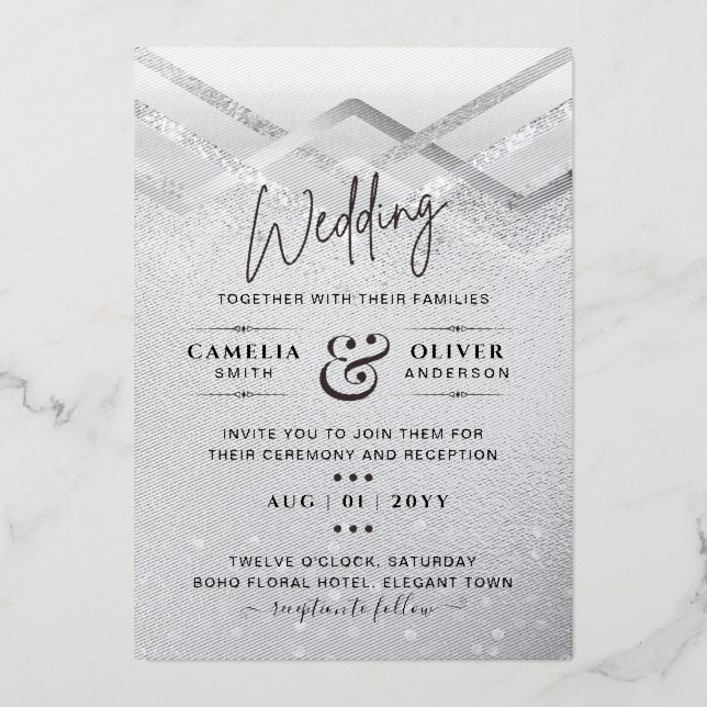 REAL SILVER FOIL All-in-1 Wedding QR Code Glam (Front)