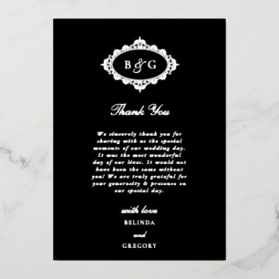 Real Silver Foil Black Wedding Thank You Card