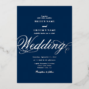 Real Silver Foil Classy Luxury Blue Wedding