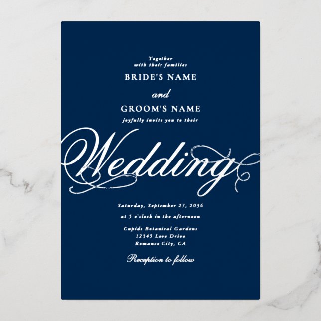 Real Silver Foil Classy Luxury Blue Wedding (Front)