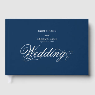Real Silver Foil Elegant Luxury Blue Wedding Guest Book