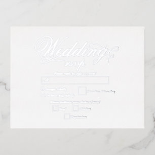 Real Silver Foil Elegant Luxury White Wedding RSVP Invitation Postcard