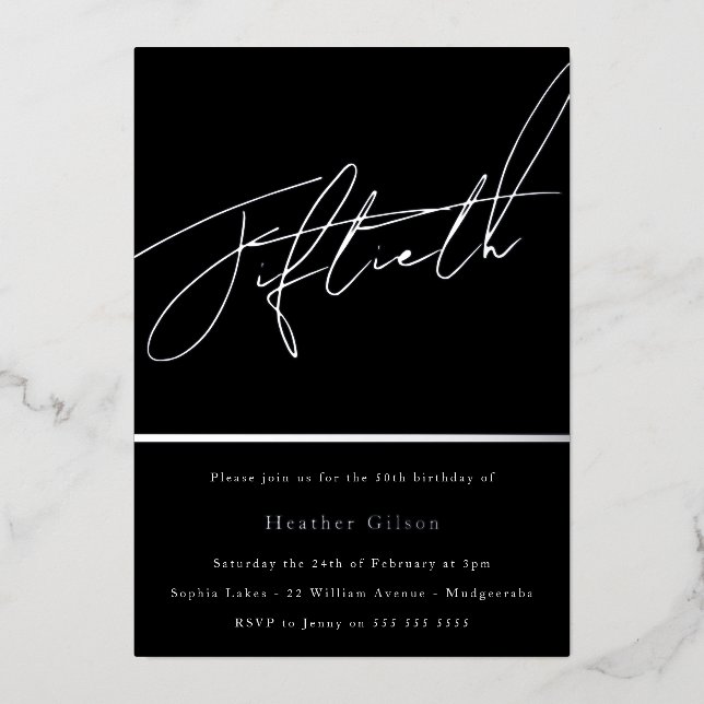 Real Silver Foil Fiftieth 50th Birthday Party (Front)