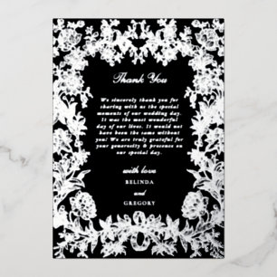 Real Silver Foil Floral Black Wedding Thank You