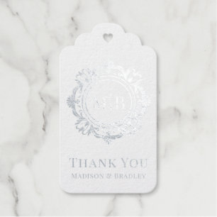 Real Silver Foil Floral Monogram Wedding Thank You Gift Tags
