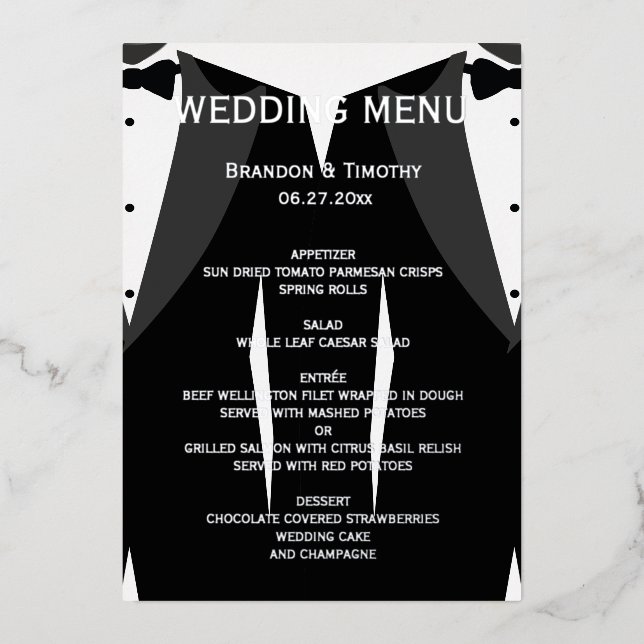 Real Silver Foil Gay Wedding Menu Card (Front)