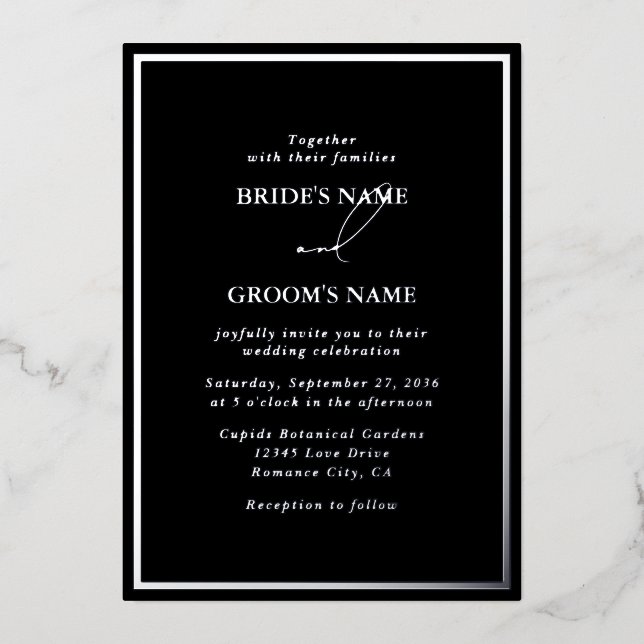 Real Silver Foil Modern Black & Silver Wedding (Front)