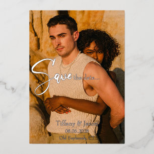 Real Silver Foil Modern Save The Date