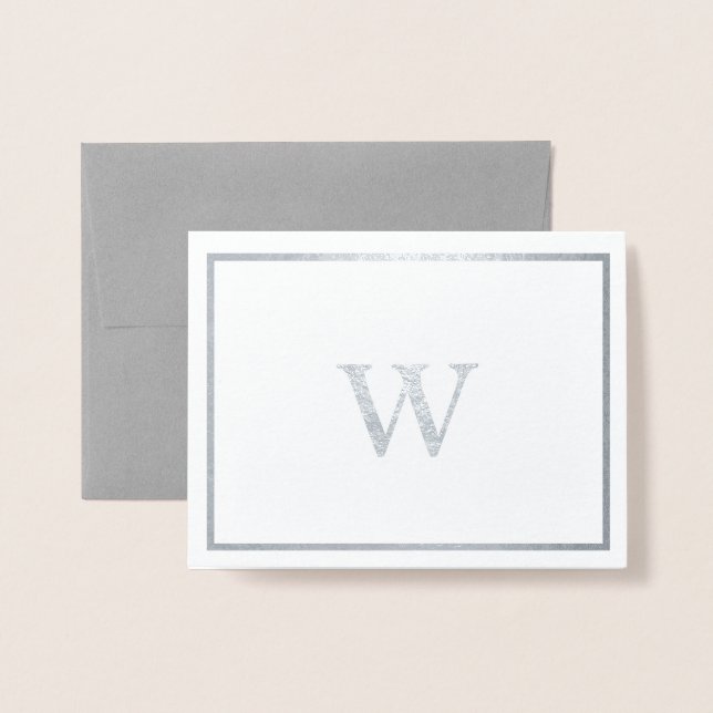 Real Silver Foil Monogram Note Cards (Front With Envelope)