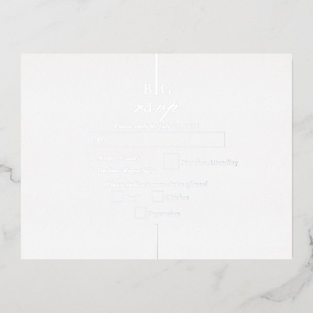 Real Silver Foil Monogram Wedding RSVP Foil Invitation Postcard (Front)