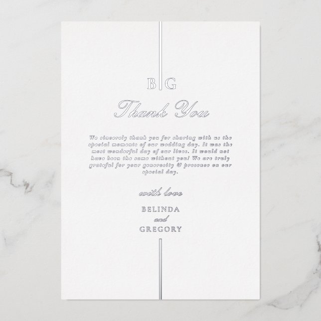 Real Silver Foil Monogram Wedding Thank You (Front)