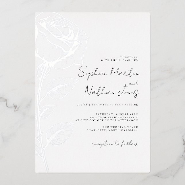 Real Silver Foil Rose Wedding  (Front)