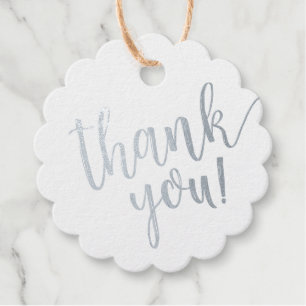 Real Silver Foil Script Baby Shower Thank You Favour Tags