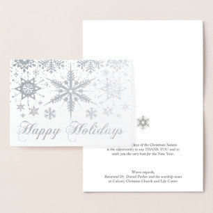 REAL Silver Foil Snowflakes Happy Holidays Card