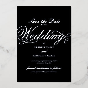 Real Silver Foil Wedding Black Save the Date