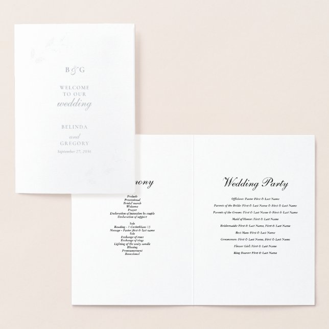 Real Silver Foil Wedding Order of Service Program Card (Display)