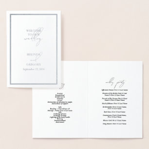 Real Silver Foil Wedding Order of Service Program Card