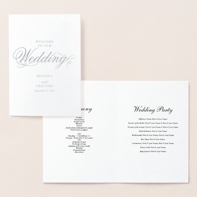 Real Silver Foil Wedding Order of Service Program Card (Display)