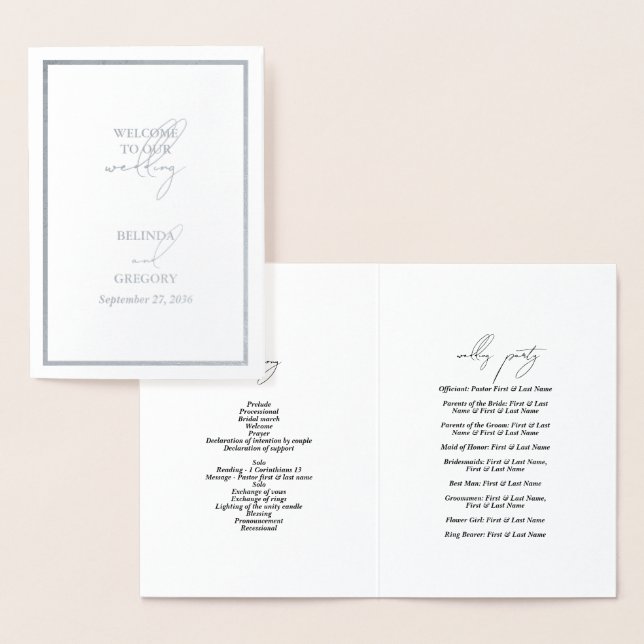 Real Silver Foil Wedding Order of Service Program Foil Card (Display)