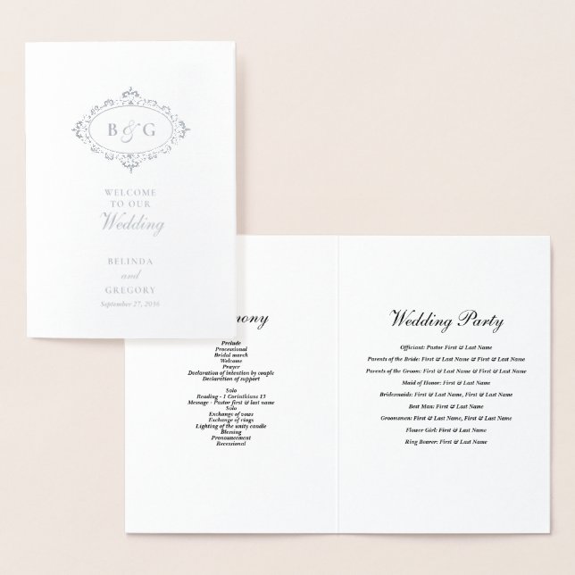 Real Silver Foil Wedding Order of Service Program Foil Card (Display)
