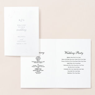 Real Silver Foil Wedding Order of Service Program Foil Card