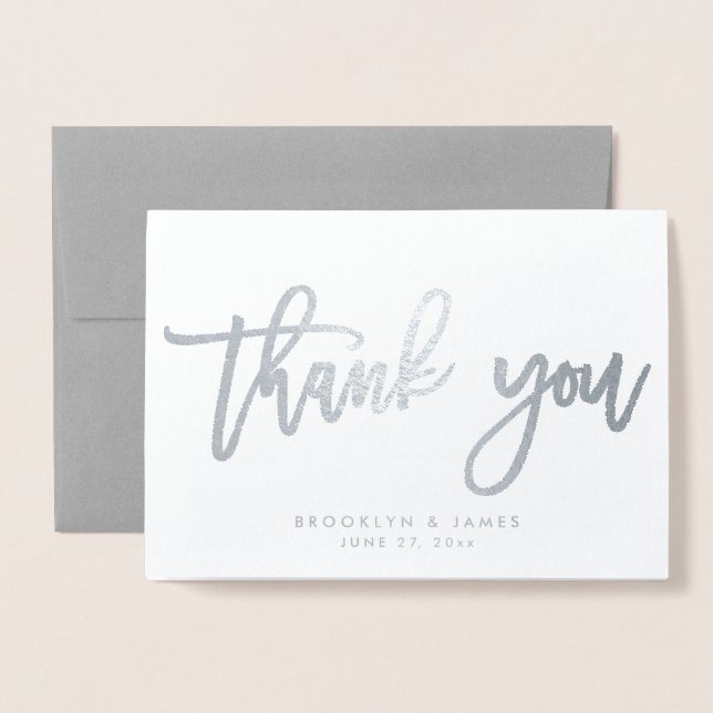 Real Silver Foil Wedding Thank You Card Grey (Front With Envelope)